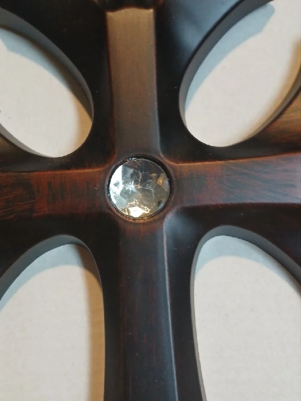 Decorative Dark Brown Woodtone Resin Cross Wall Accent with Center Jewel